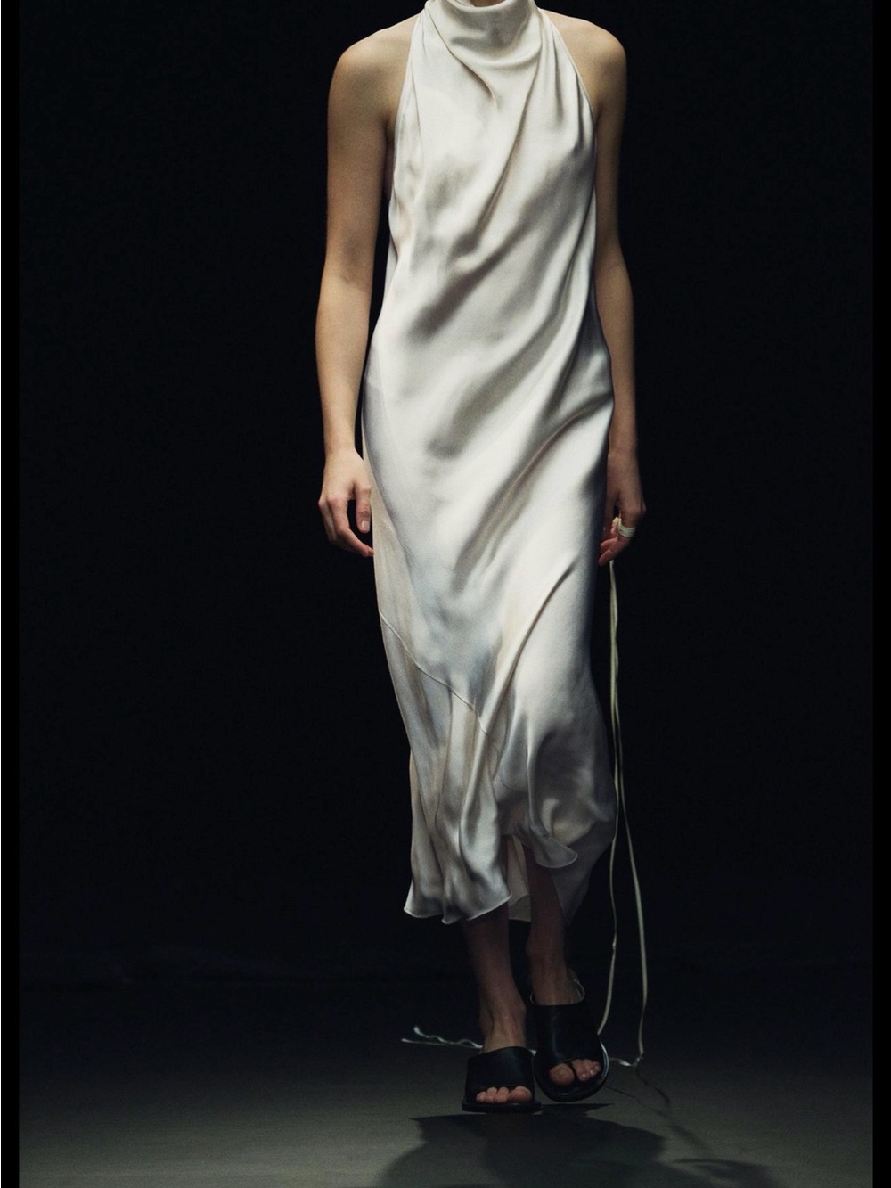 Zara Cream Satin Halter Maxi Dress